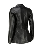 Back view of Women's's Double Breasted Black Leather Blazer