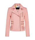 Front view of Ella Baby Pink Leather Biker Jacket
