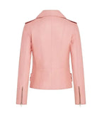 Back view of Ella Baby Pink Leather Biker Jacket