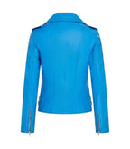 Back view of Ella Blue Biker Leather Jacket