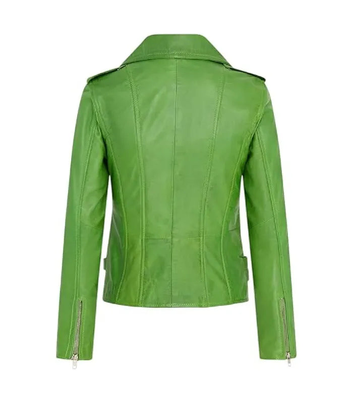 Back view of Ella Green Biker Leather Jacket