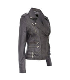 Side view of Ella Grey Biker Leather Jacket