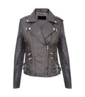Front view of Ella Grey Biker Leather Jacket