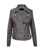 Front view of Ella Grey Biker Leather Jacket