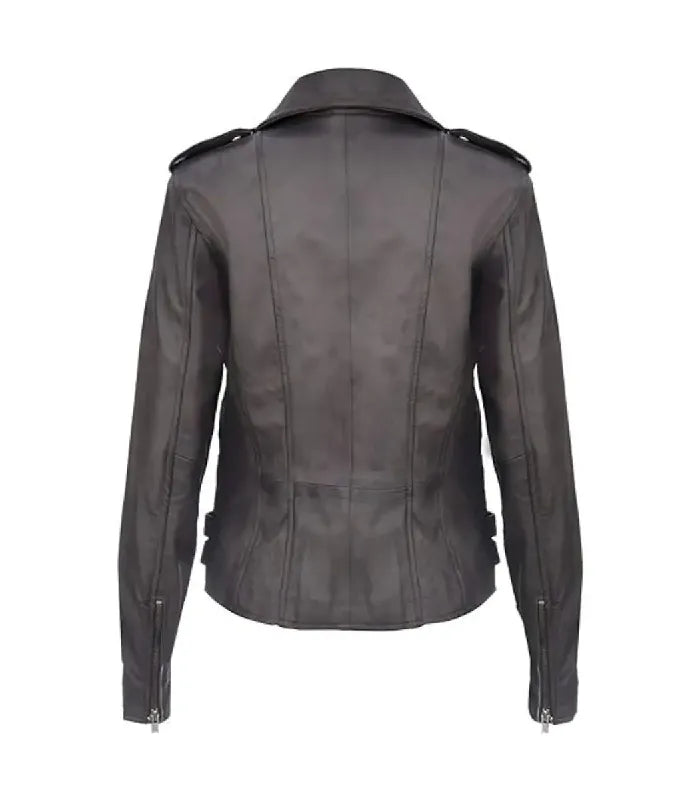 Back view of Ella Grey Biker Leather Jacket