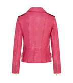 Back view of Ella Pink Biker Leather Jacket