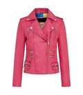Front view of Ella Pink Biker Leather Jacket