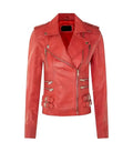 Front view of Ella Red Leather Biker Jacket
