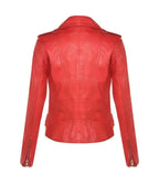 Back view of Ella Red Leather Biker Jacket