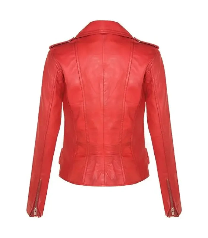 Back view of Ella Red Leather Biker Jacket