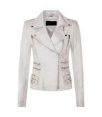 Front view of Ella White Leather Biker Jacket