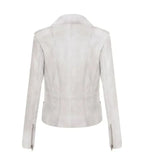 Back view of Ella White Leather Biker Jacket