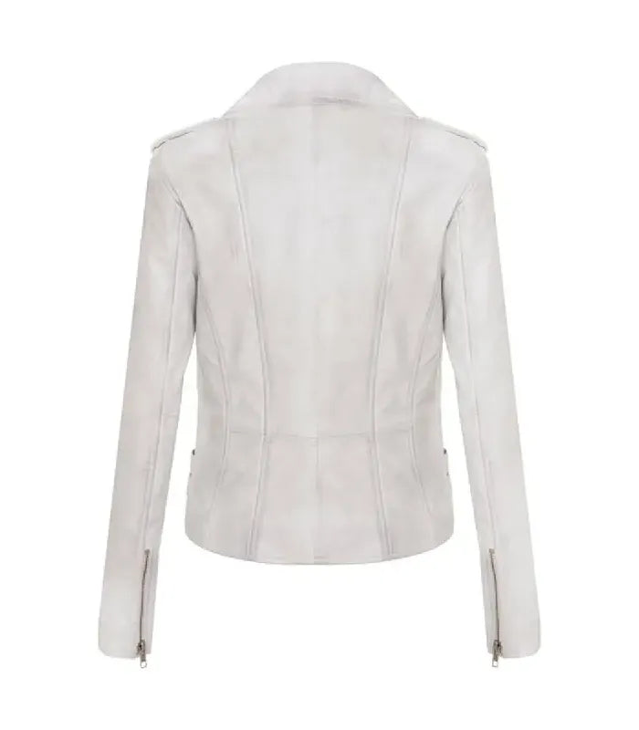 Back view of Ella White Leather Biker Jacket
