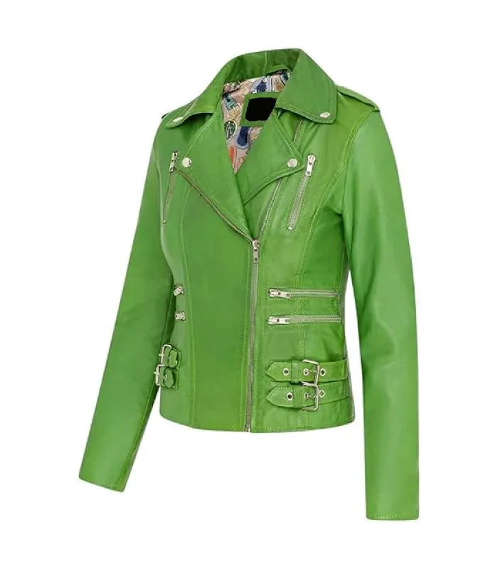Side view of Ella Green Biker Leather Jacket