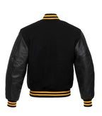 Back view of Gold Knit Trim Black Varsity Jacket