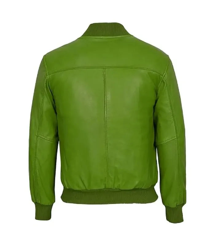 Back view of Green Bomber Leather Jacket