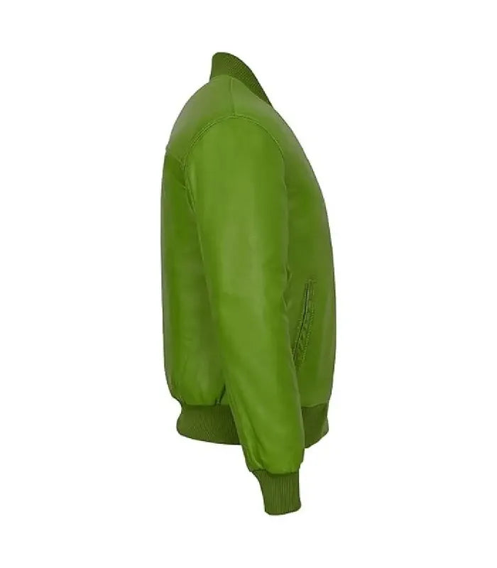 Side view of Green Bomber Leather Jacket