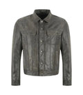 Front view of Grey Leather Trucker Jacket
