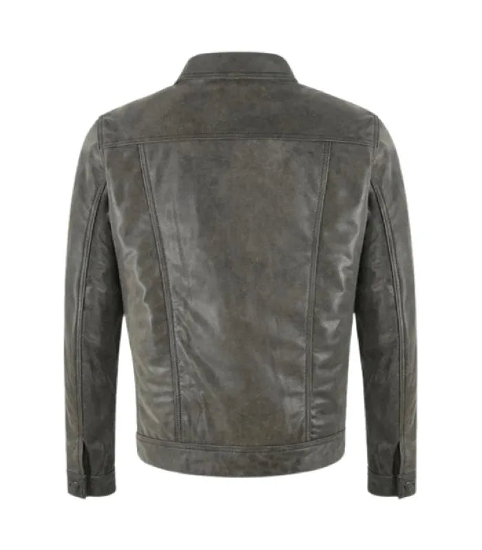 Back view of Grey Leather Trucker Jacket