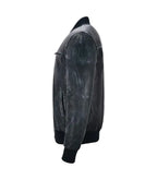 Detail view of Vintage Navy Leather Bomber Jacket