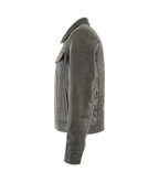 Side view of Grey Leather Trucker Jacket