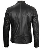 Back view of Men's Black Leather Cafe Racer Jacket