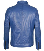 Detail view of Men's Blue Cafe Racer Leather Jacket