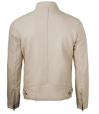Back view of Men's Cafe Racer Beige Leather Jacket