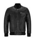 Front view of Men's Black Leather Bomber Jacket