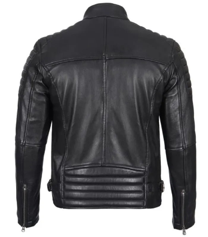 Back view of Men's Black Cafe Racer Leather Jacket
