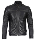 Front view of Men's Black Cafe Racer Leather Jacket
