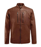 Front view of Brown Bomber Biker Leather Jacket