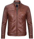 Front view of Men's Brown Leather Cafe Racer Jacket
