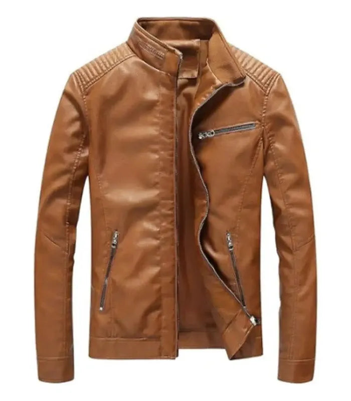 Front view of Men's Brown Motorcycle Leather Jacket