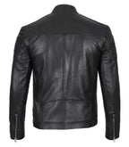 Back view of Men's Classic Black Leather Cafe Racer Jacket