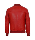 Back view of Men's Red Leather Bomber Jacket