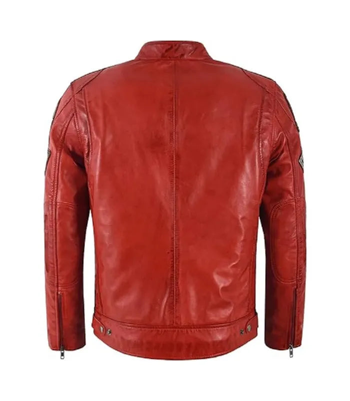 Back view of Men's Red Classic Motorcycle Jacket