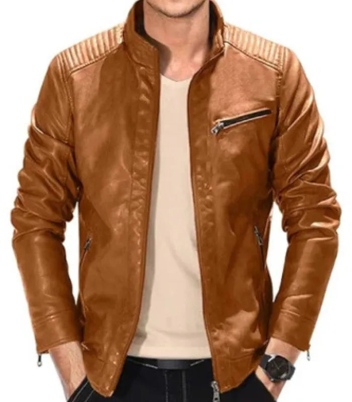 Side view of Men's Brown Motorcycle Leather Jacket