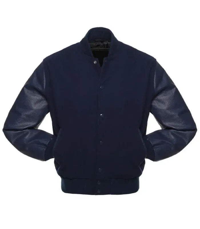 Side view of Navy Varsity Jacket
