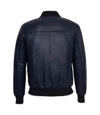 Back view of Navy Leather Bomber Jacket