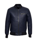 Front view of Navy Leather Bomber Jacket