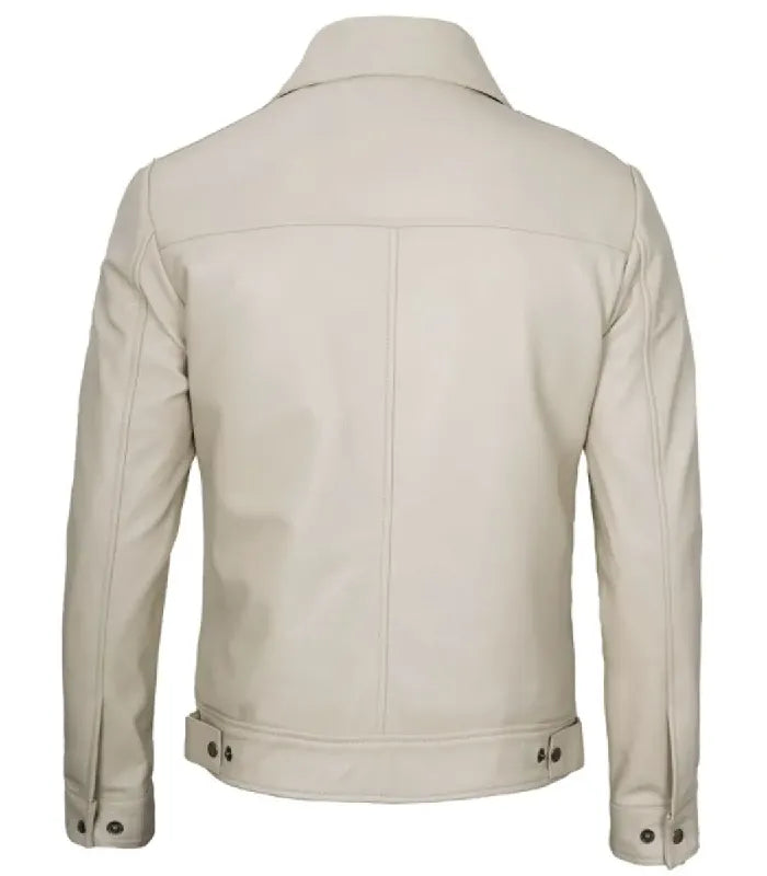 Detail view of Shirt-Collar Beige Leather Jacket