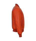 Side view of Orange Leather Bomber Jacket