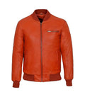 Front view of Orange Leather Bomber Jacket