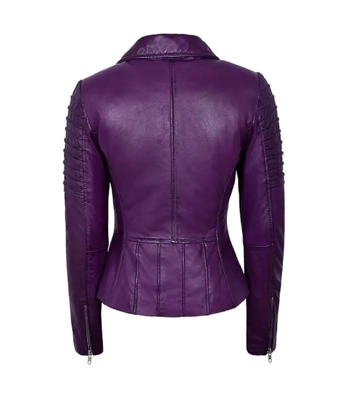 Back view of Women's's Purple Leather Biker Jacket