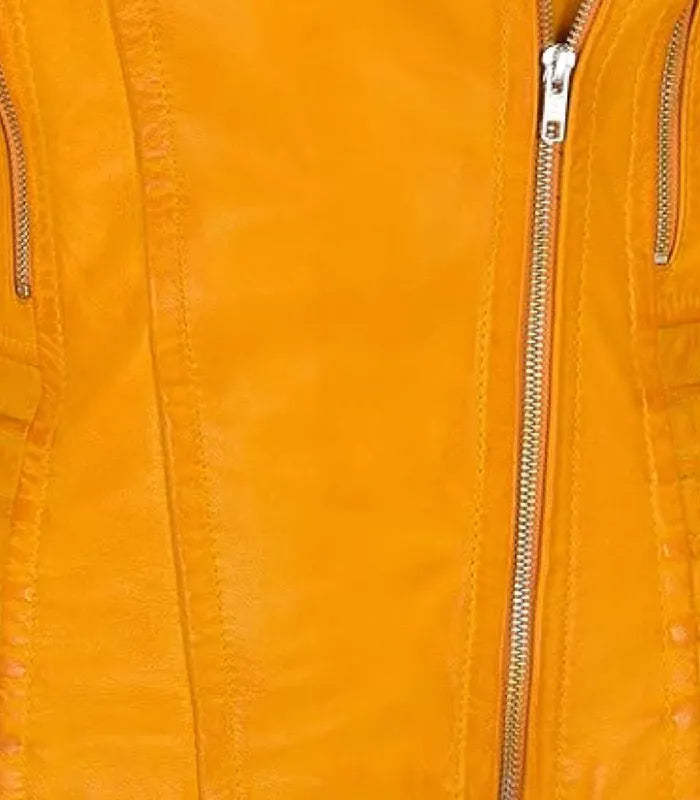 Detail view of Women's's Yellow Quilted Leather Biker Jacket