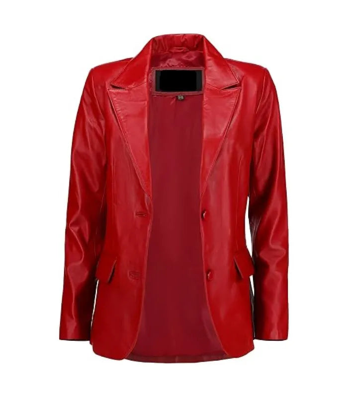 Detail view of Women's's Red Leather Blazer