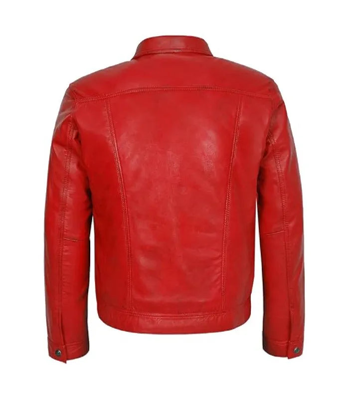 Back view of Red Leather Trucker Jacket