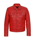 Front view of Red Leather Trucker Jacket