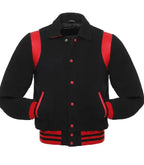Side view of Black Wool with Red Leather Varsity Jacket